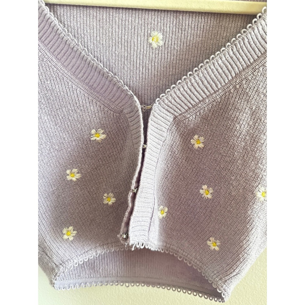 For Love & Lemons • Daisy Embroidered Cropped Cardigan Puff Sleeve M Cottagecore - Picture 9 of 12